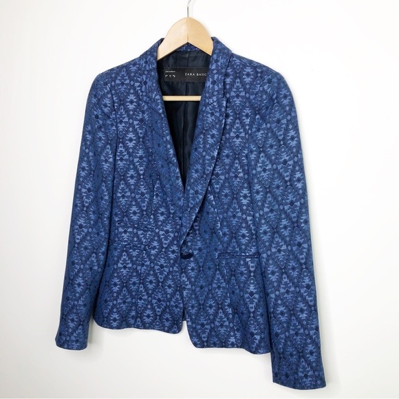 𝅺Zara basic Navy blue one button closure blazer - Picture 5 of 7